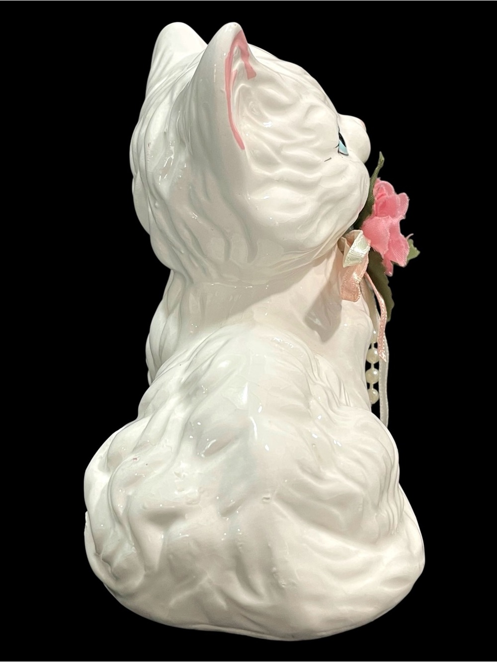 Vintage 1990s Trippies Inc. White Porcelain Kitten Cat Figurine Pink Flowers - Picture 4 of 10